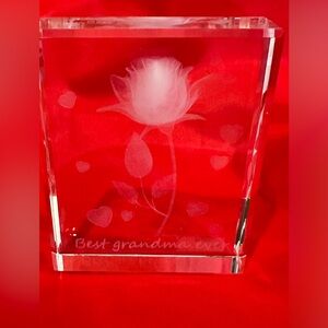 Crystal Best Grandma Ever paperweight with a laser etched Rose